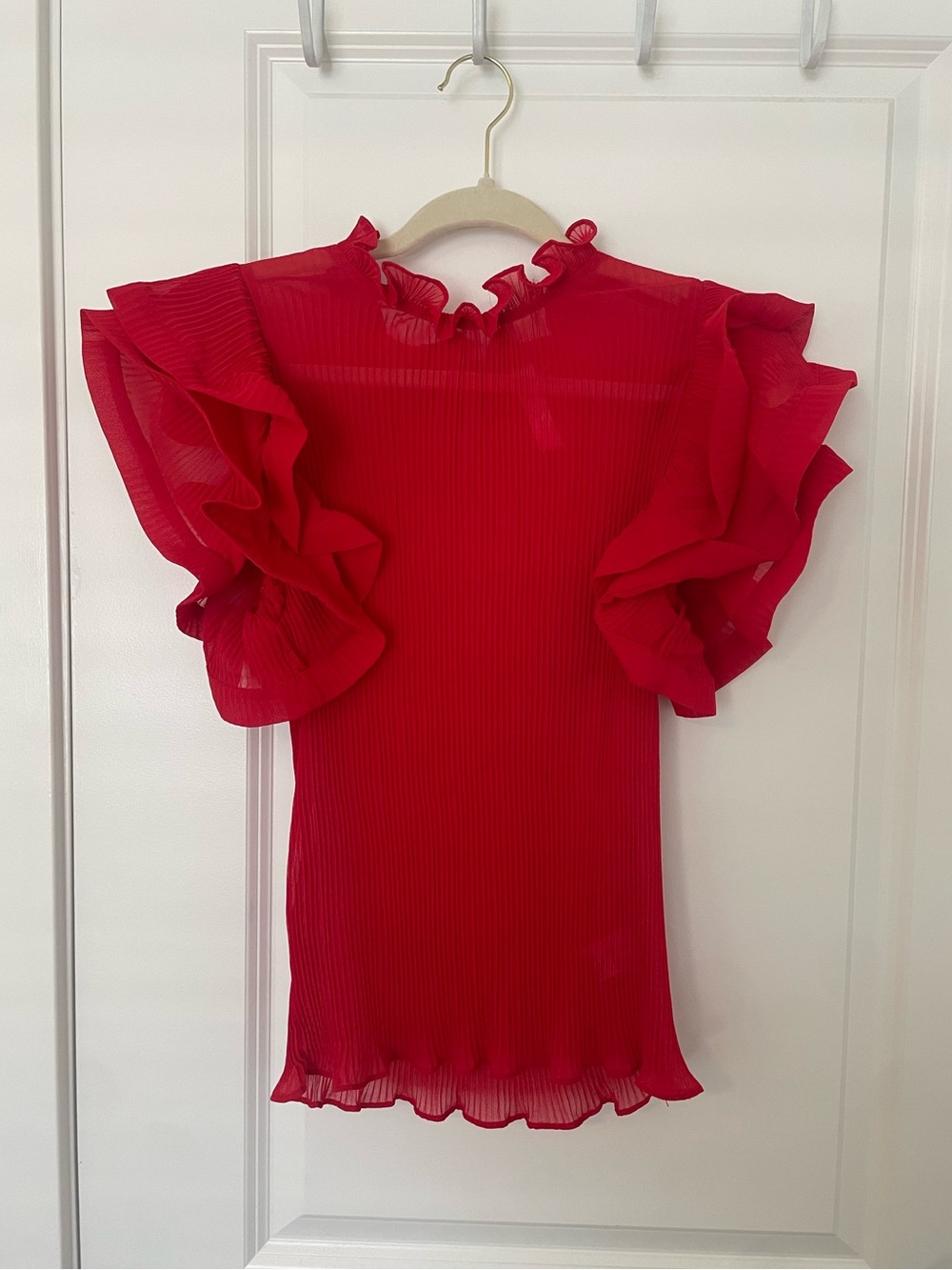 Red Ruffle Sleeve Top